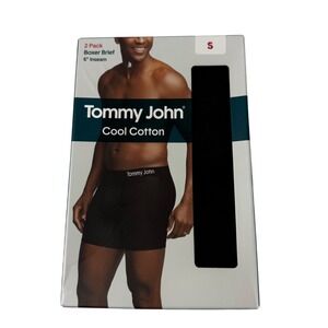 Tommy John Boxer Brief Mens S 2-Pack Cool Cotton Black 6 Inch Inseam 990001